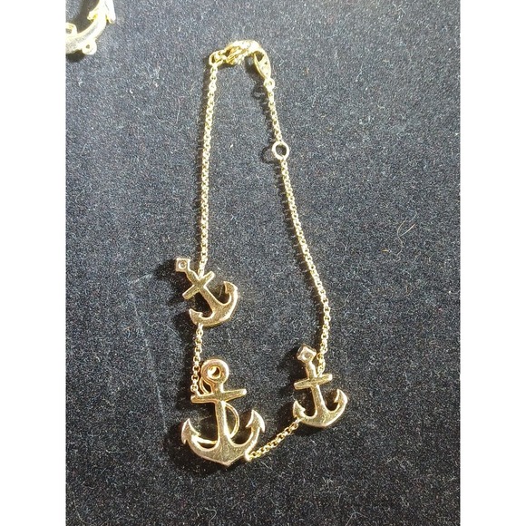 Anchor Shaped Enameled Earrings & Anchor Hook Fishing Boat Bracelet Golden - Picture 13 of 13